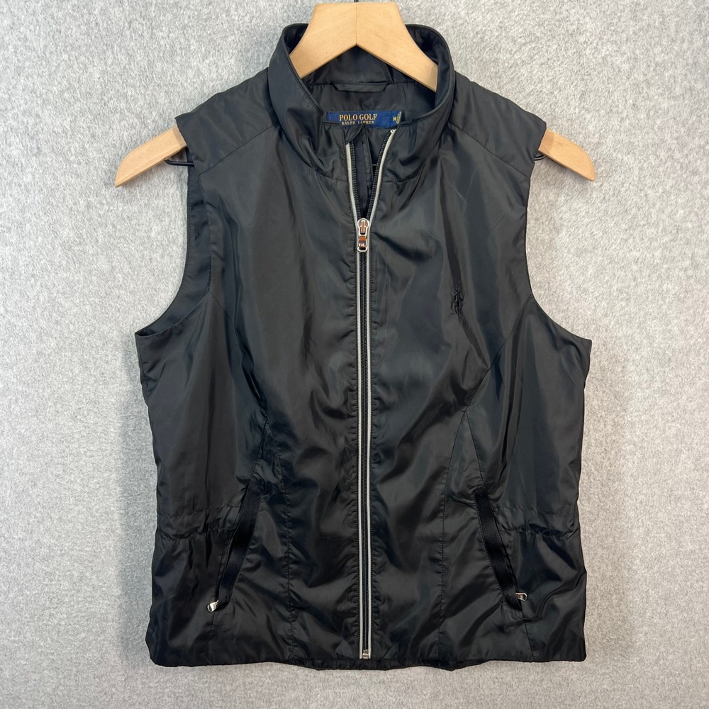 Polo Golf Ralph Lauren Womens Black Full‎ Zip Windbreaker Vest Medium M